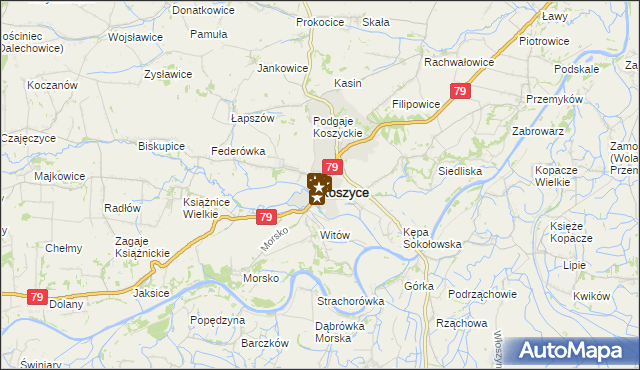 mapa Koszyce powiat proszowicki, Koszyce powiat proszowicki na mapie Targeo