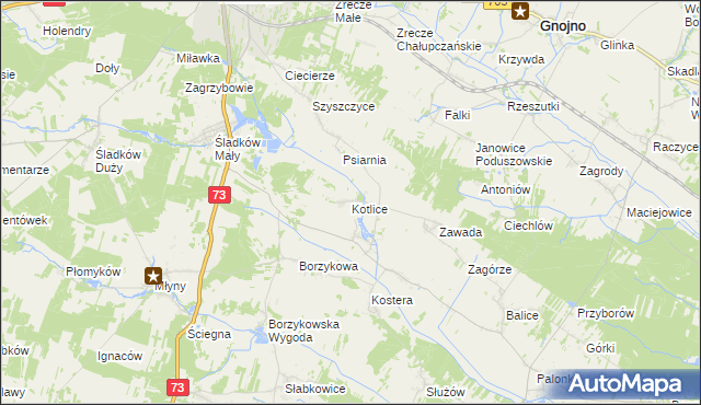 mapa Kotlice gmina Chmielnik, Kotlice gmina Chmielnik na mapie Targeo