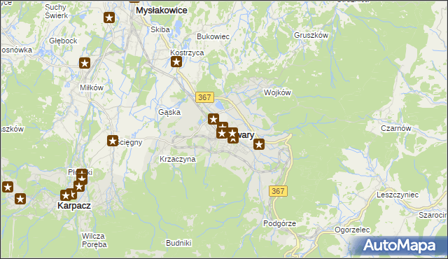 mapa Kowary powiat jeleniogórski, Kowary powiat jeleniogórski na mapie Targeo