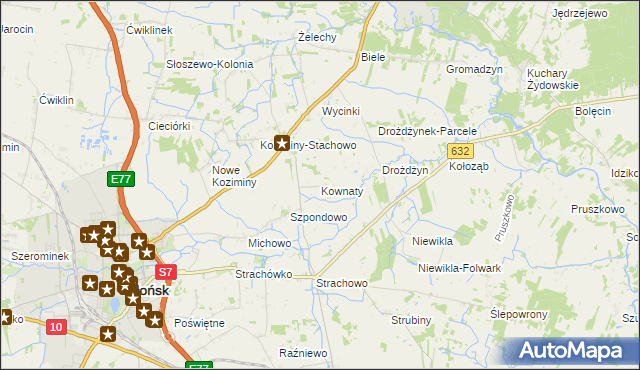 mapa Kownaty gmina Płońsk, Kownaty gmina Płońsk na mapie Targeo