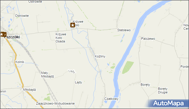 mapa Koźliny gmina Suchy Dąb, Koźliny gmina Suchy Dąb na mapie Targeo