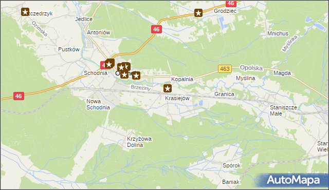 mapa Krasiejów, Krasiejów na mapie Targeo