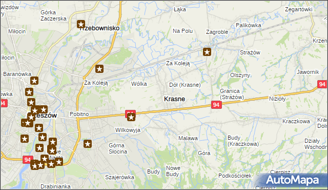 mapa Krasne powiat rzeszowski, Krasne powiat rzeszowski na mapie Targeo