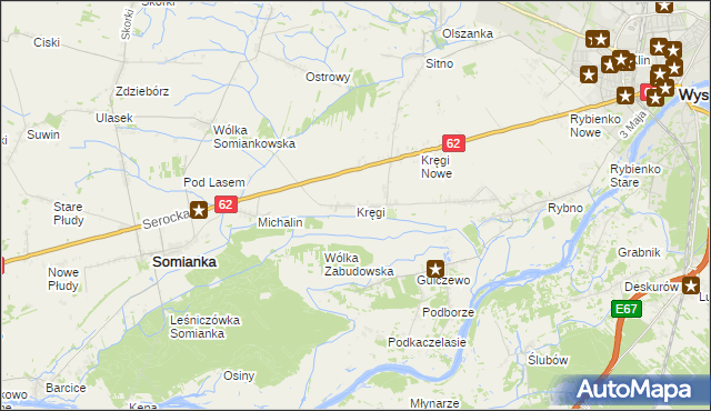 mapa Kręgi gmina Somianka, Kręgi gmina Somianka na mapie Targeo