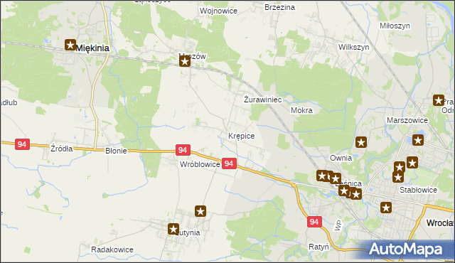 mapa Krępice gmina Miękinia, Krępice gmina Miękinia na mapie Targeo