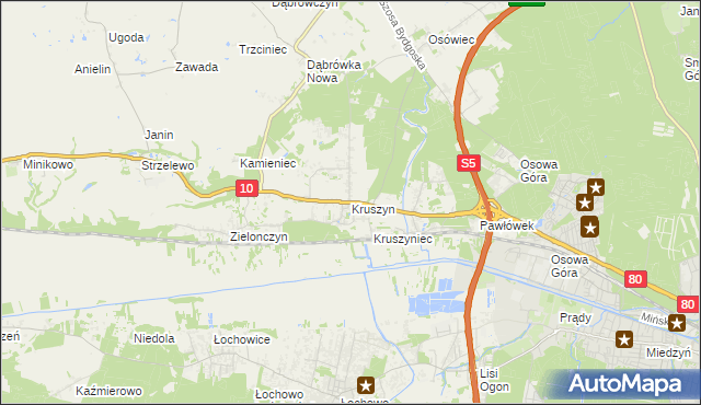 mapa Kruszyn gmina Sicienko, Kruszyn gmina Sicienko na mapie Targeo