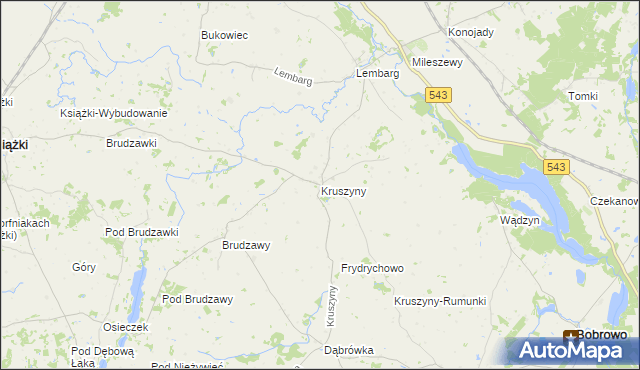 mapa Kruszyny gmina Bobrowo, Kruszyny gmina Bobrowo na mapie Targeo