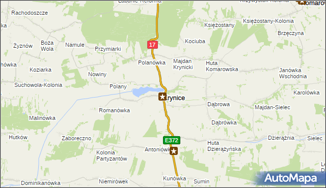 mapa Krynice powiat tomaszowski, Krynice powiat tomaszowski na mapie Targeo