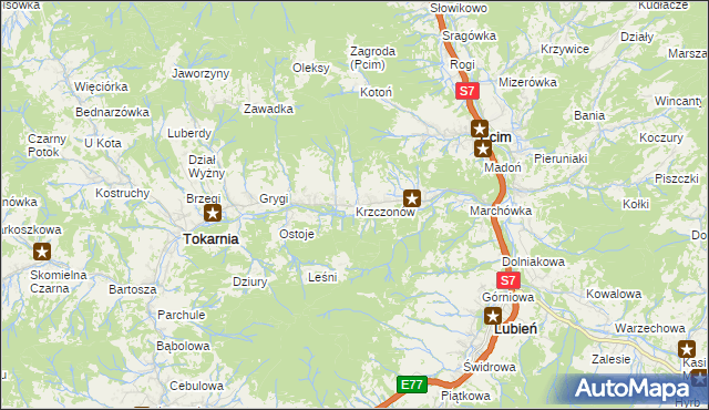 mapa Krzczonów gmina Tokarnia, Krzczonów gmina Tokarnia na mapie Targeo