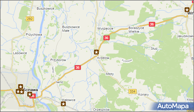 mapa Krzelów gmina Wińsko, Krzelów gmina Wińsko na mapie Targeo