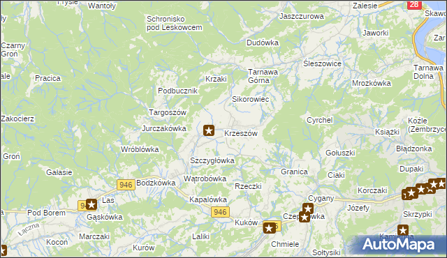 mapa Krzeszów gmina Stryszawa, Krzeszów gmina Stryszawa na mapie Targeo