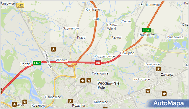 mapa Krzyżanowice gmina Wisznia Mała, Krzyżanowice gmina Wisznia Mała na mapie Targeo