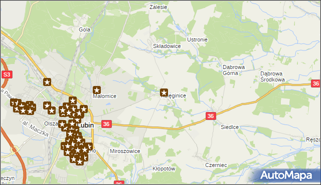 mapa Księginice gmina Lubin, Księginice gmina Lubin na mapie Targeo