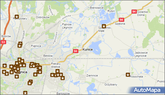 mapa Kunice powiat legnicki, Kunice powiat legnicki na mapie Targeo