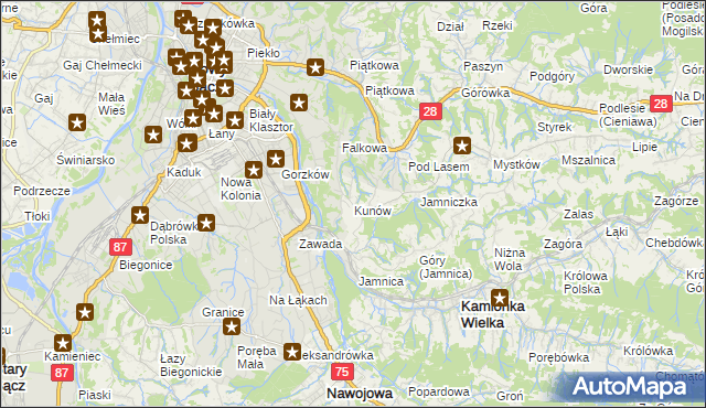 mapa Kunów gmina Chełmiec, Kunów gmina Chełmiec na mapie Targeo