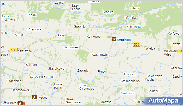 mapa Kwiatkówek gmina Kampinos, Kwiatkówek gmina Kampinos na mapie Targeo