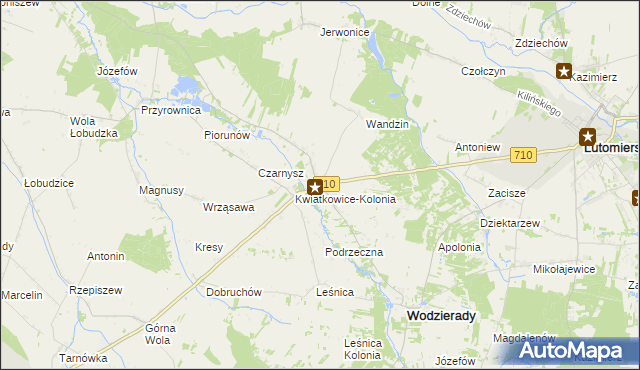 mapa Kwiatkowice gmina Wodzierady, Kwiatkowice gmina Wodzierady na mapie Targeo