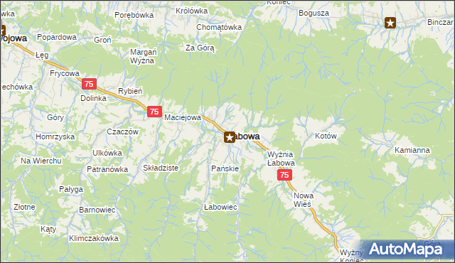 mapa Łabowa, Łabowa na mapie Targeo