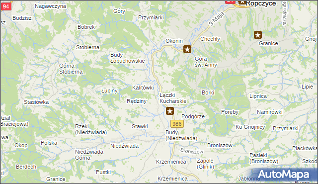 mapa Łączki Kucharskie, Łączki Kucharskie na mapie Targeo