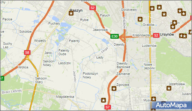 mapa Łady gmina Raszyn, Łady gmina Raszyn na mapie Targeo