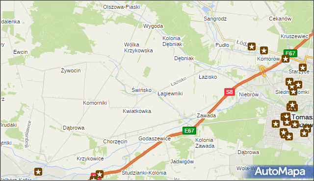 mapa Łagiewniki gmina Tomaszów Mazowiecki, Łagiewniki gmina Tomaszów Mazowiecki na mapie Targeo