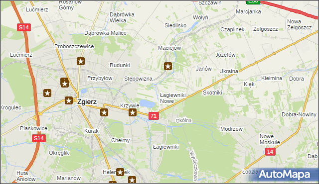 mapa Łagiewniki Nowe, Łagiewniki Nowe na mapie Targeo