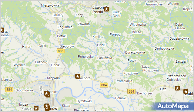 mapa Laskówka gmina Dynów, Laskówka gmina Dynów na mapie Targeo