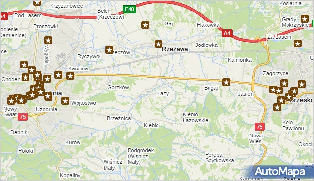 mapa Łazy gmina Rzezawa, Łazy gmina Rzezawa na mapie Targeo