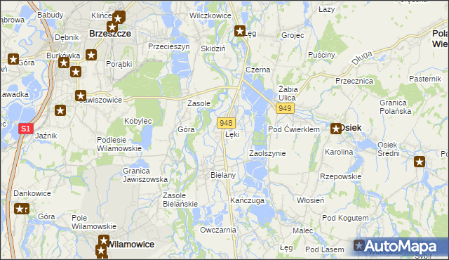 mapa Łęki gmina Kęty, Łęki gmina Kęty na mapie Targeo