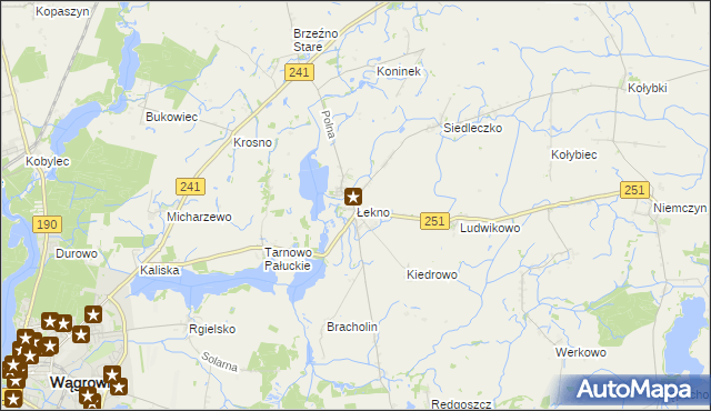 mapa Łekno gmina Wągrowiec, Łekno gmina Wągrowiec na mapie Targeo