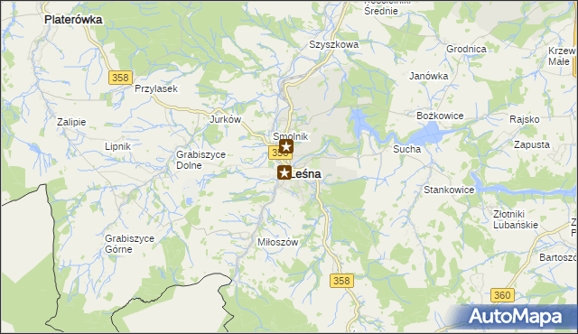 mapa Leśna powiat lubański, Leśna powiat lubański na mapie Targeo