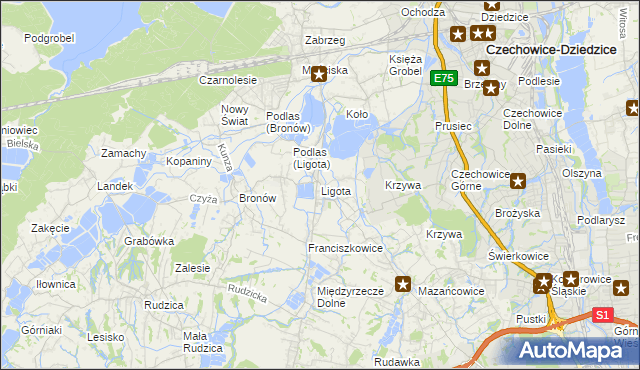mapa Ligota gmina Czechowice-Dziedzice, Ligota gmina Czechowice-Dziedzice na mapie Targeo