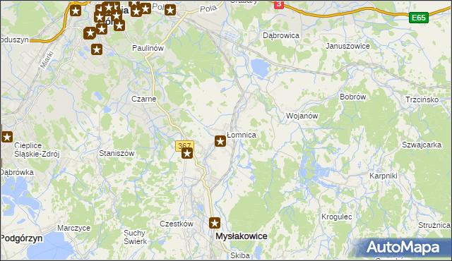 mapa Łomnica gmina Mysłakowice, Łomnica gmina Mysłakowice na mapie Targeo