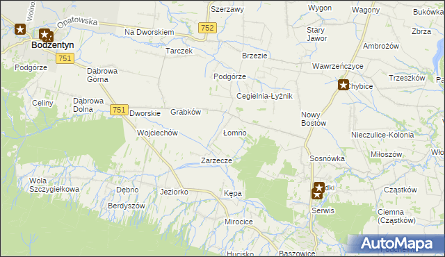 mapa Łomno gmina Pawłów, Łomno gmina Pawłów na mapie Targeo