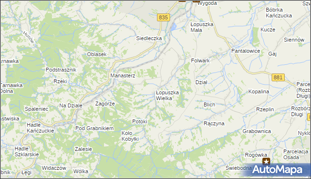 mapa Łopuszka Wielka, Łopuszka Wielka na mapie Targeo