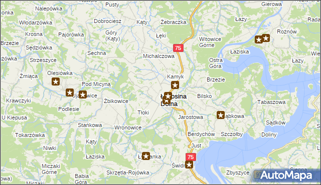 mapa Łososina Dolna, Łososina Dolna na mapie Targeo