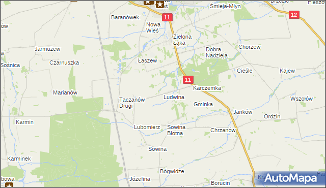 mapa Ludwina gmina Pleszew, Ludwina gmina Pleszew na mapie Targeo