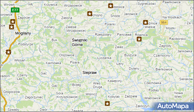 mapa Łyczanka gmina Siepraw, Łyczanka gmina Siepraw na mapie Targeo