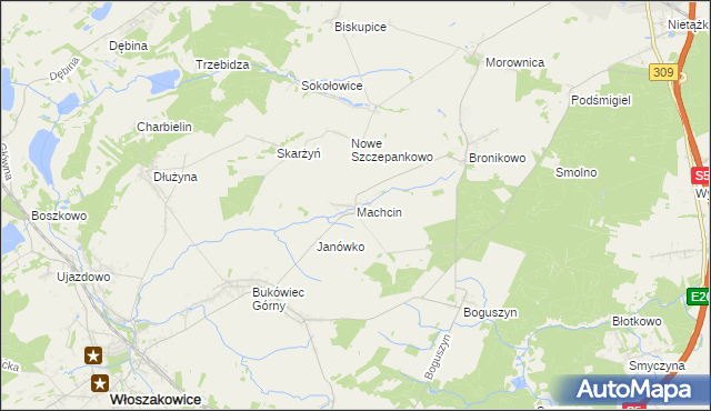 mapa Machcin gmina Śmigiel, Machcin gmina Śmigiel na mapie Targeo