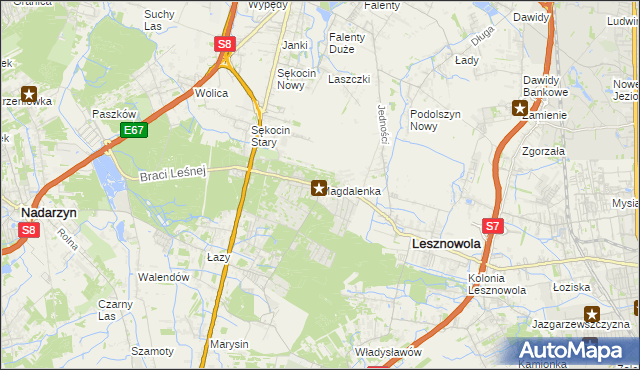 mapa Magdalenka gmina Lesznowola, Magdalenka gmina Lesznowola na mapie Targeo