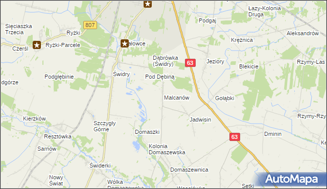 mapa Malcanów gmina Łuków, Malcanów gmina Łuków na mapie Targeo