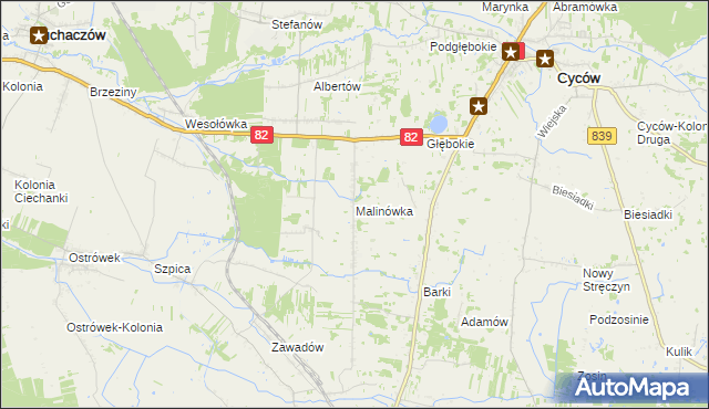 mapa Malinówka gmina Cyców, Malinówka gmina Cyców na mapie Targeo