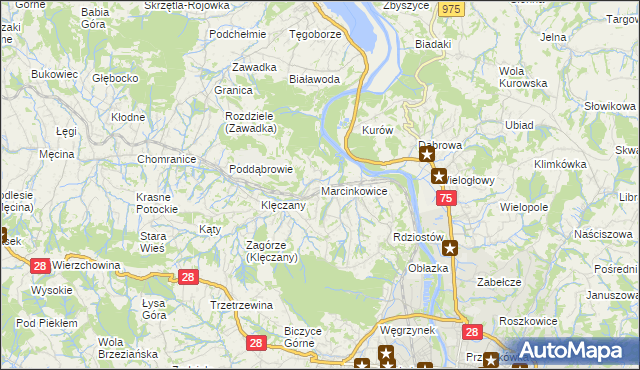 mapa Marcinkowice gmina Chełmiec, Marcinkowice gmina Chełmiec na mapie Targeo