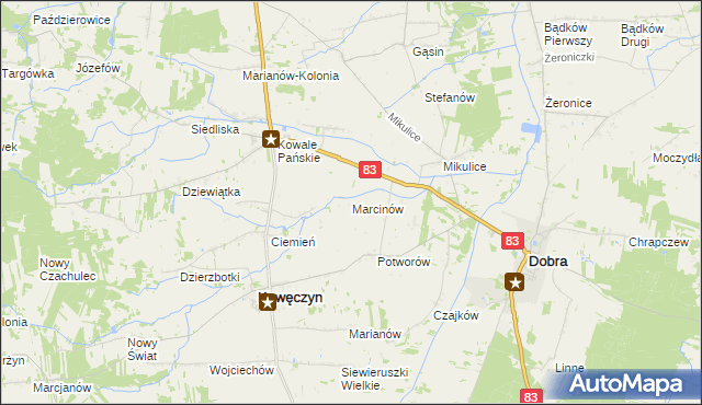 mapa Marcinów gmina Kawęczyn, Marcinów gmina Kawęczyn na mapie Targeo