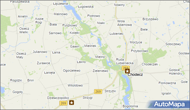 mapa Mielno gmina Chodecz, Mielno gmina Chodecz na mapie Targeo