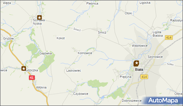 mapa Miłowice gmina Biała, Miłowice gmina Biała na mapie Targeo