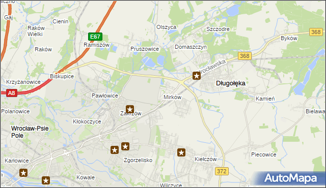 mapa Mirków gmina Długołęka, Mirków gmina Długołęka na mapie Targeo