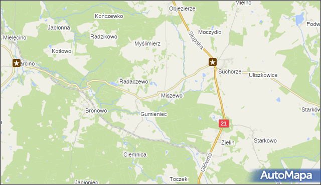 mapa Miszewo gmina Trzebielino, Miszewo gmina Trzebielino na mapie Targeo