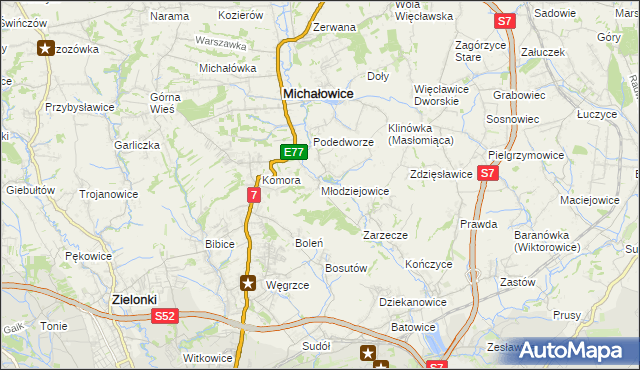 mapa Młodziejowice gmina Michałowice, Młodziejowice gmina Michałowice na mapie Targeo