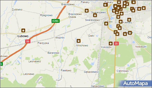 mapa Mnichowo gmina Gniezno, Mnichowo gmina Gniezno na mapie Targeo